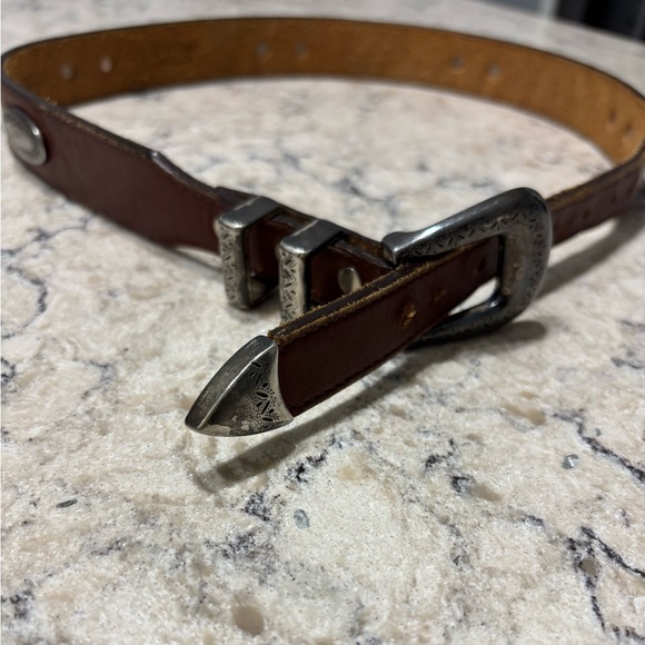 Brighton Accessories - Brighton Brown Leather Western-Style Belt 30 with Silver Western Buckle